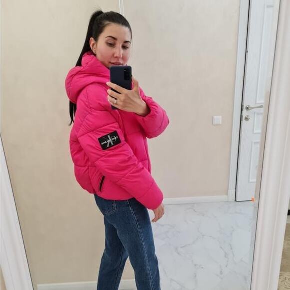 Calvin Klein Hooded Boxy Pink Puffer Jacket NWT Oversized Women's Size XL - Picture 5 of 7